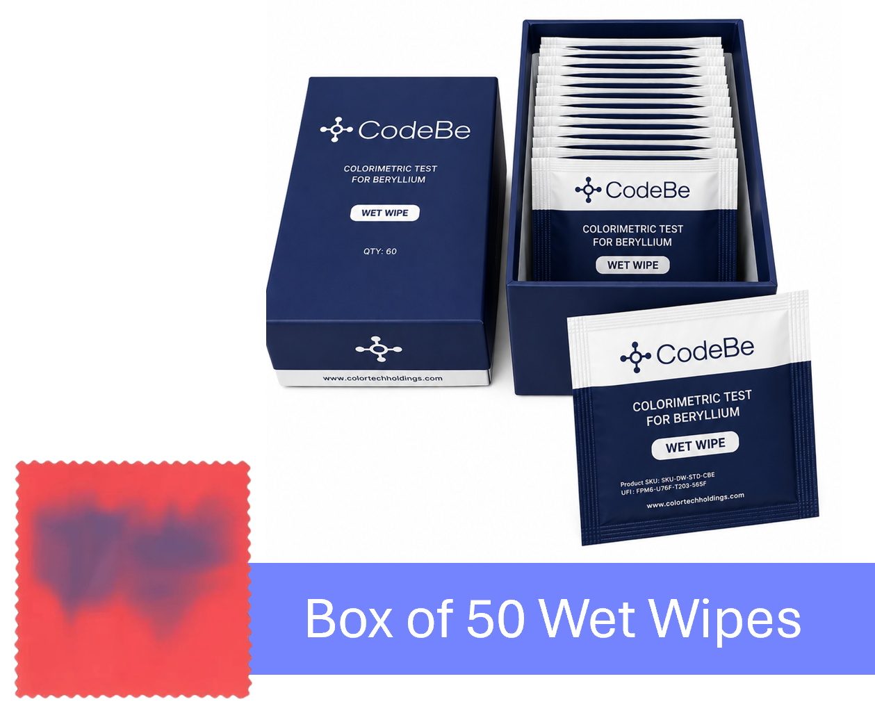 Box of 50 - CodeBe - Beryllium Detection Wet Wipes